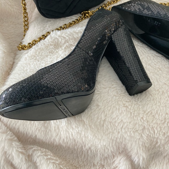 Nine West Devika Black Sequin Block Heel Sz. 8.5 - Picture 6 of 10